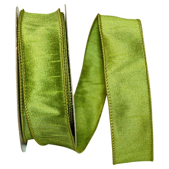 Reliant Ribbon - 92975W-535-09H, Dupioni Supreme Wired Edge Ribbon, Green Grass, 1-1/2 Inch, 20 Yards