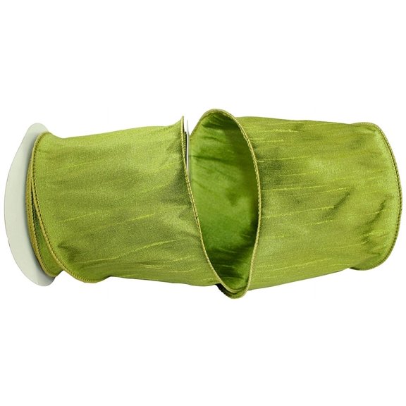 Reliant Ribbon - 92975W-535-10F, Dupioni Supreme Wired Edge Ribbon, Green Grass, 4 Inch, 10 Yards