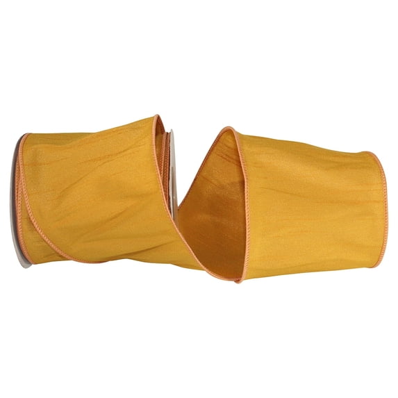 Reliant Ribbon - 92975W-688-10F, Dupioni Supreme Wired Edge Ribbon, Mustard, 4 Inch, 10 Yards
