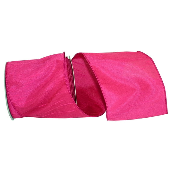 Reliant Ribbon - 92975W-904-10F, Dupioni Supreme Wired Edge Ribbon, Hot Pink, 4 Inch, 10 Yards