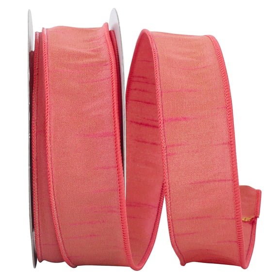 Reliant Ribbon - 92975W-907-09H, Dupioni Supreme Wired Edge Ribbon, Coral, 1-1/2 Inch, 20 Yards