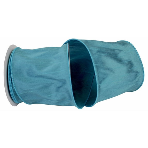 Reliant Ribbon - 92975W-913-10F, Dupioni Supreme Wired Edge Ribbon, Turquoise, 4 Inch, 10 Yards