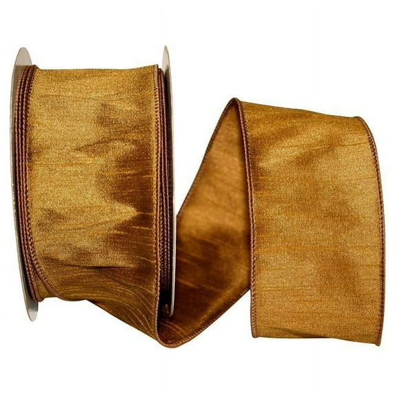 Reliant Ribbon - 92975W-974-40H, Dupioni Supreme Wired Edge Ribbon, Antique Gold, 2-1/2 Inch, 20 Yards