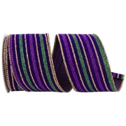 Reliant Ribbon - 93034W-001-40F, Velvet Stripe Mardi Gras Wired Edge Ribbon, Multi, 2-1/2 Inch, 10 Yards