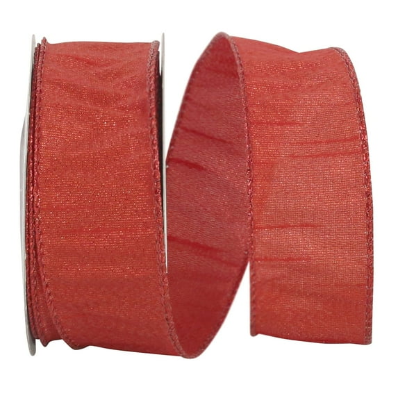 Reliant Ribbon - 93037W-065-09F, Lame Dupioni Color Wired Edge Ribbon, Red, 1-1/2 Inch, 10 Yards