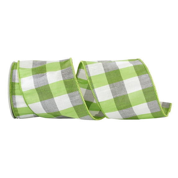 Reliant Ribbon - 93094W-044-10F, Check Green Gusto Wired Edge Ribbon, Green, 4 Inch, 10 Yards