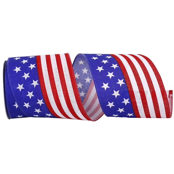 Reliant Ribbon - 93100W-653-10F, Flag Stripe Wired Edge Ribbon, Red/white/blue, 4 Inch, 10 Yards