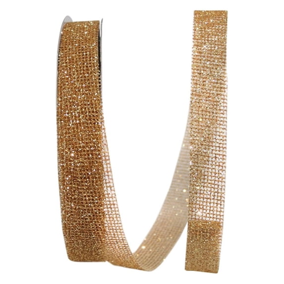 Reliant Ribbon - 93133-035-03J, Corsage Mesh Glitter Ribbon, Gold, 5/8 Inch, 25 Yards