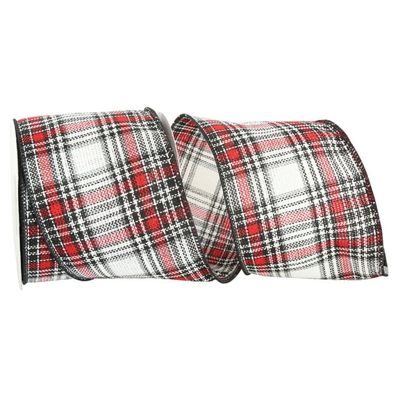 Reliant Ribbon - 93181W-001-10F, Lauren Plaid Stitches Wired Edge Ribbon, Multi, 4 Inch, 10 Yards