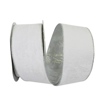 Reliant Ribbon - 93187W-981-40F, Plush Metallic Backed Velvet Wired Edge Ribbon, White/silver, 2-1/2 Inch, 10 Yards