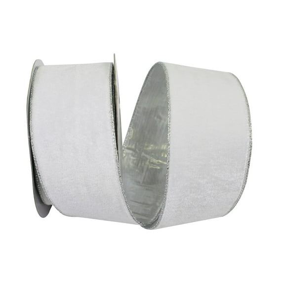 Reliant Ribbon - 93187W-981-40F, Plush Metallic Backed Velvet Wired Edge Ribbon, White/silver, 2-1/2 Inch, 10 Yards
