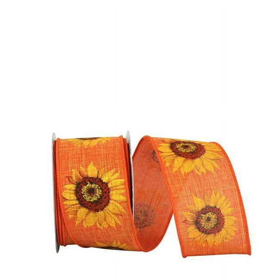Reliant Ribbon - 93217W-762-40F, Sunflower Linen Wired Edge Ribbon, Tangerine, 2-1/2 Inch, 10 Yards