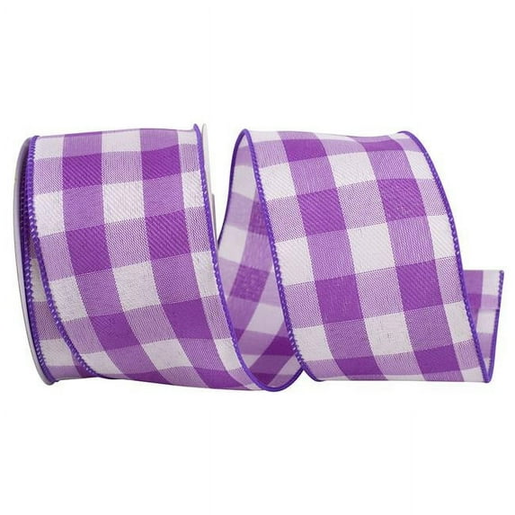 Reliant Ribbon - 93228W-064-40F, Celine Plaid Twill Value Wired Edge Ribbon, Purple, 2-1/2 Inch, 10 Yards