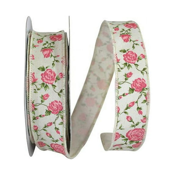 Reliant Ribbon - 93256W-810-09H, Victorian Rose Hopsack We Ribbon, Ivory, 1-1/2 Inch, 20 Yards