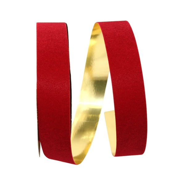 Reliant Ribbon - 93261-615-09J, Glitter Veltex - Gold Backed Rd Ribbon, Medium Red, 1-3/8 Inch, 25 Yards