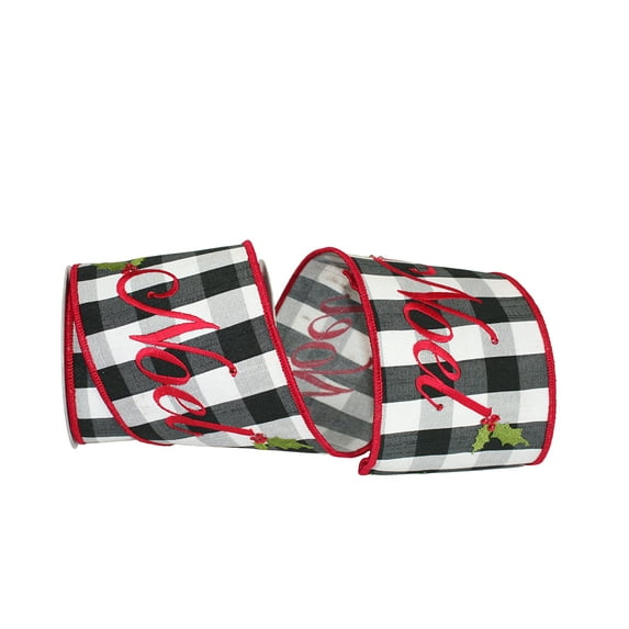 Reliant Ribbon - 93278W-001-10D, Noel Dupioni Check Embroidery Wire Edge Ribbon, Multi, 4 Inch, 5 Yards