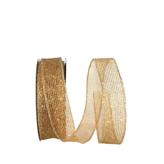 Reliant Ribbon - 93290W-035-09H, Glitter Web Mesh Metallic Wired Edge Ribbon, Gold, 1-1/2 Inch, 20 Yards