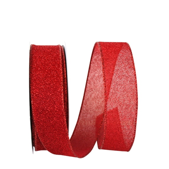 Reliant Ribbon - 93305W-065-09H, Sparkle Glimmer Radiance Wired Edge Ribbon, Red, 1-1/2 Inch, 20 Yards