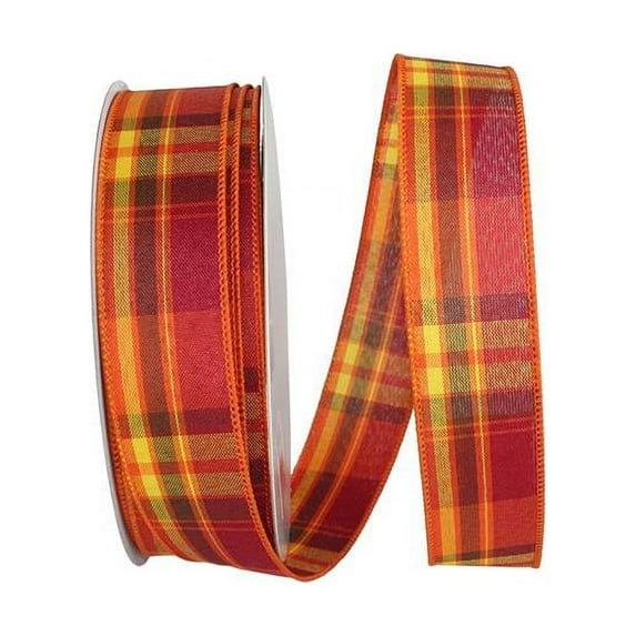 Reliant Ribbon - 93321W-001-09K, Tierra Tonal Plaid Wired Edge Ribbon, Multi, 1-1/2 Inch, 50 Yards