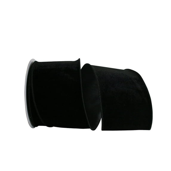 Reliant Ribbon - 93347W-031-10F, Plush Velvet With Dupioni Backing Wired Ribbon, Black, 4 Inch, 10 Yards
