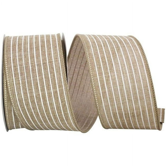 Reliant Ribbon - 93405W-750-40F, Thin Stripe Linen Solid Wired Edge Ribbon, Natural, 2-1/2 Inch, 10 Yards