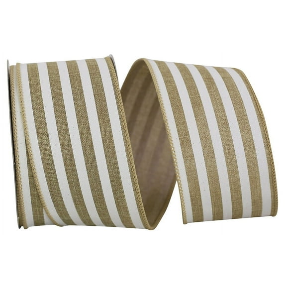 Reliant Ribbon - 93409W-750-40F, Bold Stripe Linen Solid Wired Edge Ribbon, Natural, 2-1/2 Inch, 10 Yards