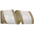 thumbnail image 1 of Reliant Ribbon - 93442W-980-10D, Plush Velvet Gold Trim Edge Wired Edge Ribbon, White/gold, 4 Inch, 5 Yards, 1 of 1