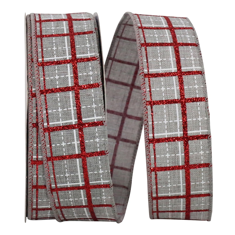 Reliant Ribbon - 93485W-900-09H, Plaid Glitter Printed Stitch Wired ...