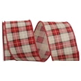 thumbnail image 1 of Reliant Ribbon - 93489W-663-40F, Stitched Linen Plaid Lauren Natural Wire Ribbon, Red/natural, 2-1/2 Inch, 10 Yards, 1 of 1