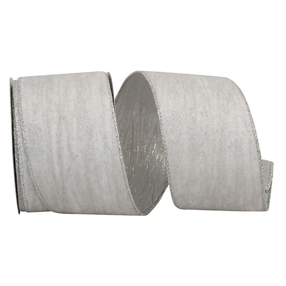 Reliant Ribbon - 93494W-981-40F, Glitter Velvet Crushed Lame Backed Wired Ribbon, White/silver, 2-1/2 Inch, 10 Yards