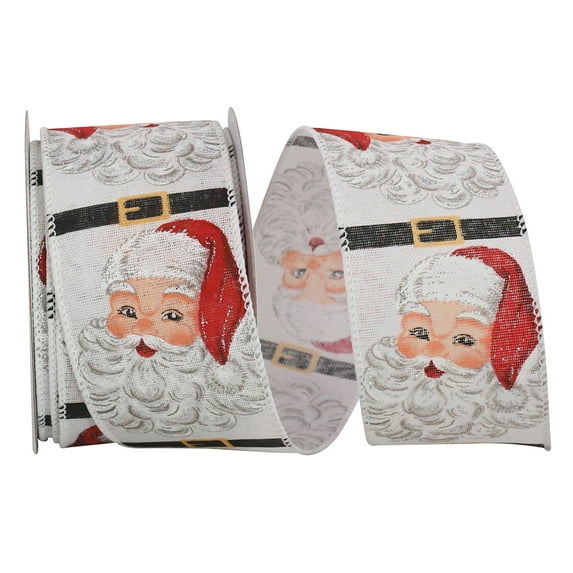 Reliant Ribbon - 93539W-030-40F, Happy Santa Vintage Linen Wired Edge Ribbon, White, 2-1/2 Inch, 10 Yards