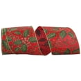 thumbnail image 1 of Reliant Ribbon 93557W-985-10F 4 in. 10 Yards Holly Leaf Glitter Satin Wired Edge Ribbon, Red & Green, 1 of 1