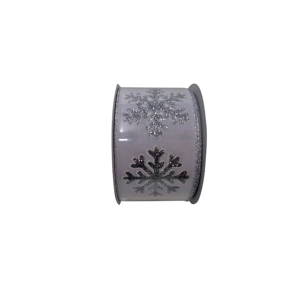 Reliant Ribbon - 93562W-030-40F, Glitter Snowflake Outlines Linen Wired E Ribbon, White, 2-1/2 Inch, 10 Yards