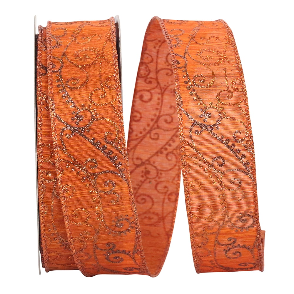 Reliant Ribbon - 93582W-058-09H, Glitter Swirl Orange Touch Wired Edge ...