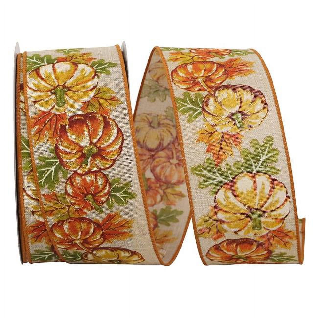 Pumpkin Ribbon Rhinestone Reliant Ribbon - 93587W-750-40H, Pumpkin Highlights Linen Sparkle We ...