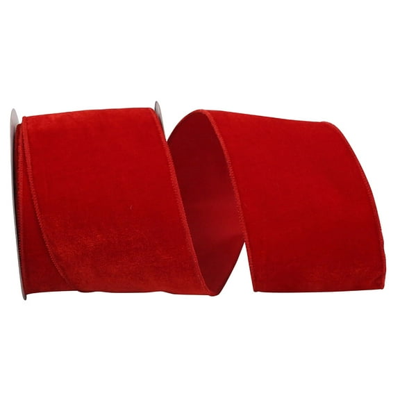 Reliant Ribbon - 93592W-065-10F, Regal Velvet Plush Wired Edge Ribbon, Red, 4 Inch, 10 Yards