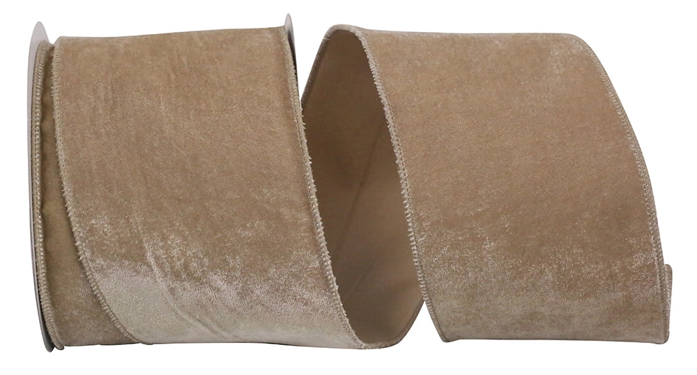 Reliant Ribbon - 93592W-964-10F, Regal Velvet Plush Wired Edge Ribbon,  Taupe, 4 Inch, 10 Yards