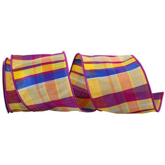 Reliant Ribbon 93637W-001-10F 4 in. 10 Yards Dupioni Boarding Plaid Wired Edge Ribbon, Multi
