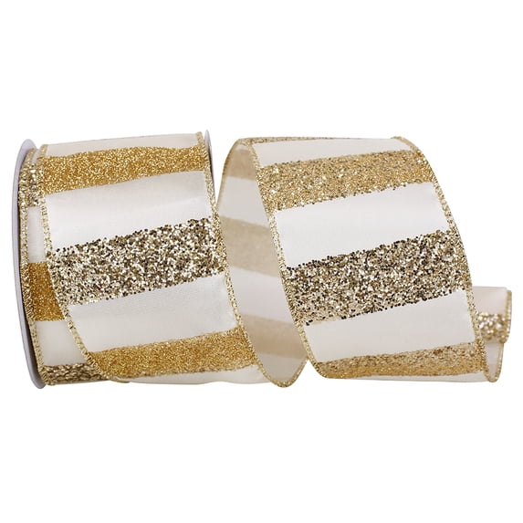 Reliant Ribbon - 93667W-992-40F, Ribbon, Ivory/gold, 2-1/2 Inch, 10 Yards