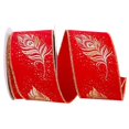 thumbnail image 1 of Reliant Ribbon 93675W-994-40F 2.5 in. 10 Yards Peacocks Feather Metallic Velvet Wired Edge Ribbon, Red & Gold, 1 of 1