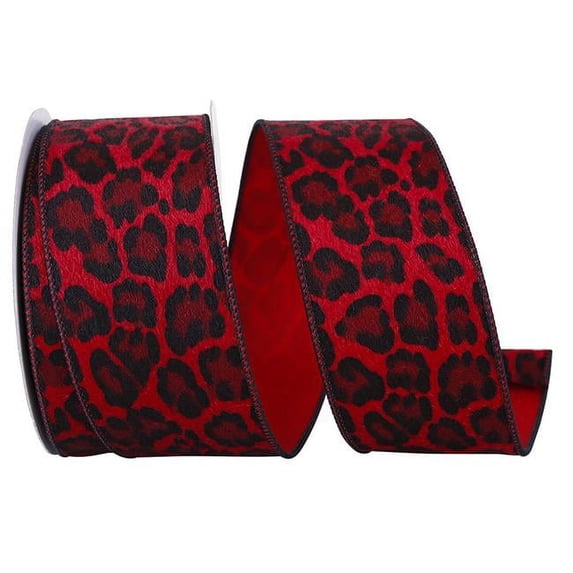 Reliant Ribbon 93680W-937-40F 2.5 in. 10 Yards Cheetah Fur Crimson Wired Edge Ribbon, Red & Black