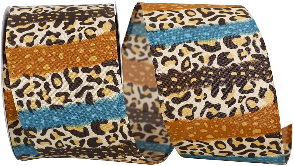 Reliant Ribbon 93738W-058-40F 2.5 in. Cheetah Exotic Stripe Wired