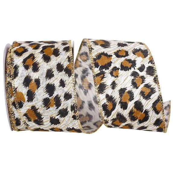 Reliant Ribbon 93739W-001-40F 2.5 in. 10 Yards Cheetah Sparkle Linen Wired Edge Ribbon, Multi Color