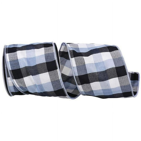 Reliant Ribbon 93759W-053-10F 4 in. 10 Yards Check Gingham Grand Everyday Wire Edge Ribbon, Blue