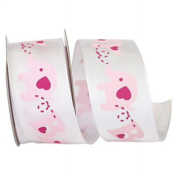 Reliant Ribbon 93786W-521-09F 1.5 in. 10 Yards Baby Words Taffeta Woven Wired Edge Ribbon, White & Pink