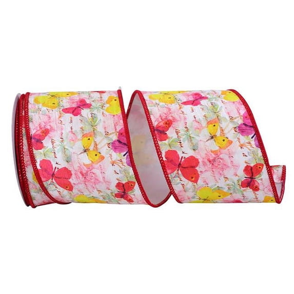 Reliant Ribbon 93808W-065-10F 4 in. 10 Yards Butterfly Watercolor Red Wired Edge Ribbon, Red