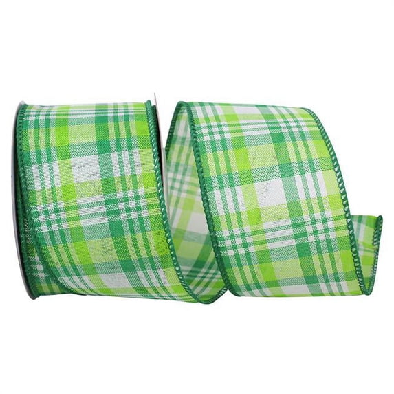 Reliant Ribbon 93834W-044-40F 2.5 in. 10 Yards Plaid Linen Emerald Forest Wired Edge Ribbon, Green