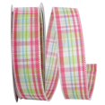 thumbnail image 1 of Reliant Ribbon 93835W-720-09H 1.5 in. 20 Yards Bright Plaid Linen Wired Edge Ribbon, Watermelon, 1 of 1