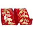 thumbnail image 1 of Reliant Ribbon 93988W-994-40F 2.5 in. 10 Yards Holly Velvet Raised Metallic Leaves Wired Edge Ribbon, Red & Gold, 1 of 1