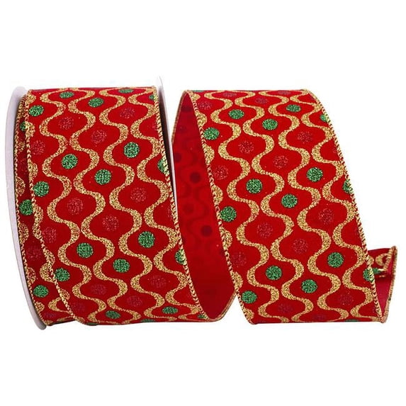 Reliant Ribbon 94004W-065-40F 2.5 in. 10 Yards Velvet Glitter Jewel Fiesta Wired Edge Ribbon, Red
